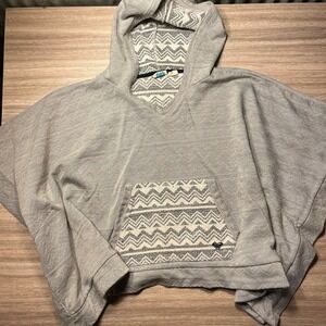 ROXY GIRLS GREY‎ TRIBAL AZTEC POCKET HOODIE PONCHO SIZE M 12/14